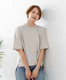 【C-FORTPOINT/フォートポイント】【ストレッチ性抜群の冷感素材を使用】ハイネック ドロップショルダー5分袖Tシャツ プルオーバー 接触冷感 涼しい 体形カバー サイドスリット