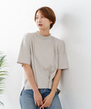 【C-FORTPOINT/フォートポイント】【ストレッチ性抜群の冷感素材を使用】ハイネック ドロップショルダー5分袖Tシャツ プルオーバー 接触冷感 涼しい 体形カバー サイドスリット