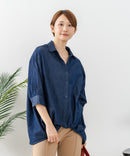 【C-FORT POINT/フォートポイント】【小顔・着やせ効果】 デニムライクスキッパーブラウス 大人カジュアル きれいめ オフィス 通勤 ママコーデ デイリー ❘ジーンズメイト公式オンラインショップ
