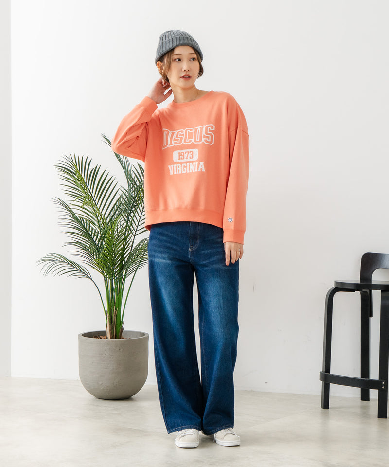 【DISCUS/ディスカス】カレッジロゴ 裏起毛スウェット 裾ラウンド