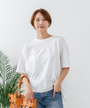 【C-FORTPOINT/フォートポイント】【ストレッチ性抜群の冷感素材を使用】後ろタック入り 5分袖Tシャツ 立体感 美シルエット ラウンドヘム 接触冷感 涼しい 体形カバー