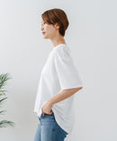 【C-FORTPOINT/フォートポイント】【ストレッチ性抜群の冷感素材を使用】後ろタック入り 5分袖Tシャツ 立体感 美シルエット ラウンドヘム 接触冷感 涼しい 体形カバー
