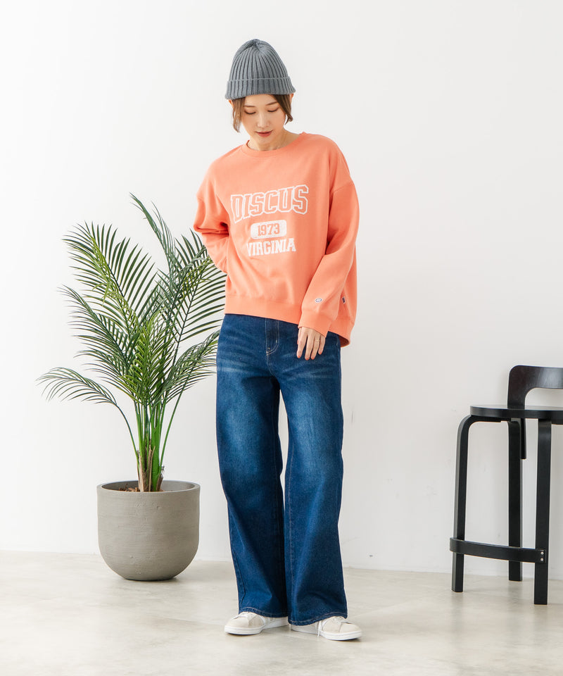 【DISCUS/ディスカス】カレッジロゴ 裏起毛スウェット 裾ラウンド