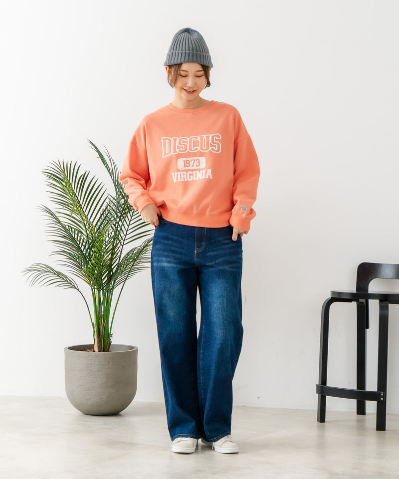 【DISCUS/ディスカス】カレッジロゴ 裏起毛スウェット 裾ラウンド