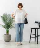 【C-FORTPOINT/フォートポイント】【通気性・吸水性に優れたスラブ素材】スラブ袖レースブラウス 綿100% クルーネック フレンチスリーブ 首元すっきり見え デイリーユース オフィス