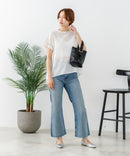 【C-FORTPOINT/フォートポイント】【通気性・吸水性に優れたスラブ素材】スラブ袖レースブラウス 綿100% クルーネック フレンチスリーブ 首元すっきり見え デイリーユース オフィス