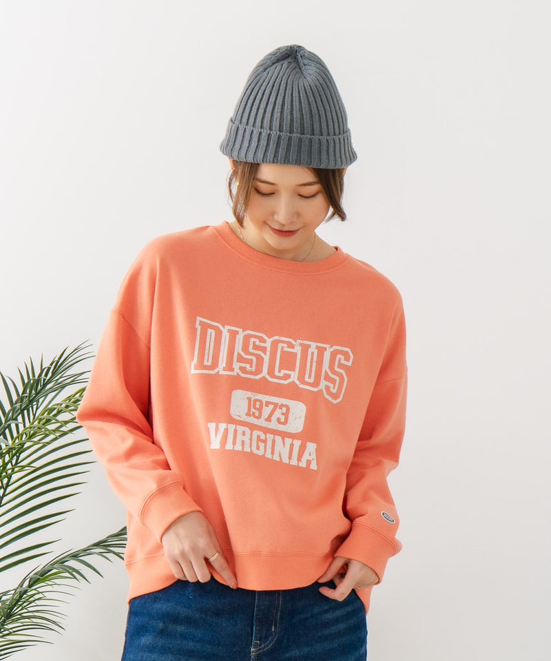 【DISCUS/ディスカス】カレッジロゴ 裏起毛スウェット 裾ラウンド