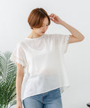 【C-FORTPOINT/フォートポイント】【通気性・吸水性に優れたスラブ素材】スラブ袖レースブラウス 綿100% クルーネック フレンチスリーブ 首元すっきり見え デイリーユース オフィス