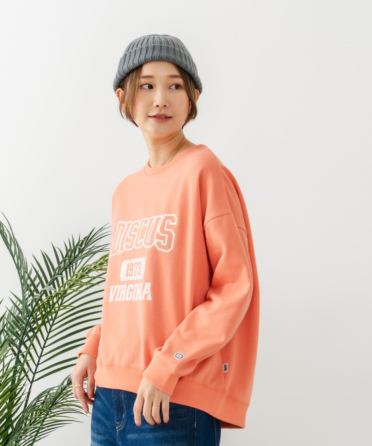 DISCUS/ディスカス】カレッジロゴ 裏起毛スウェット 裾ラウンド