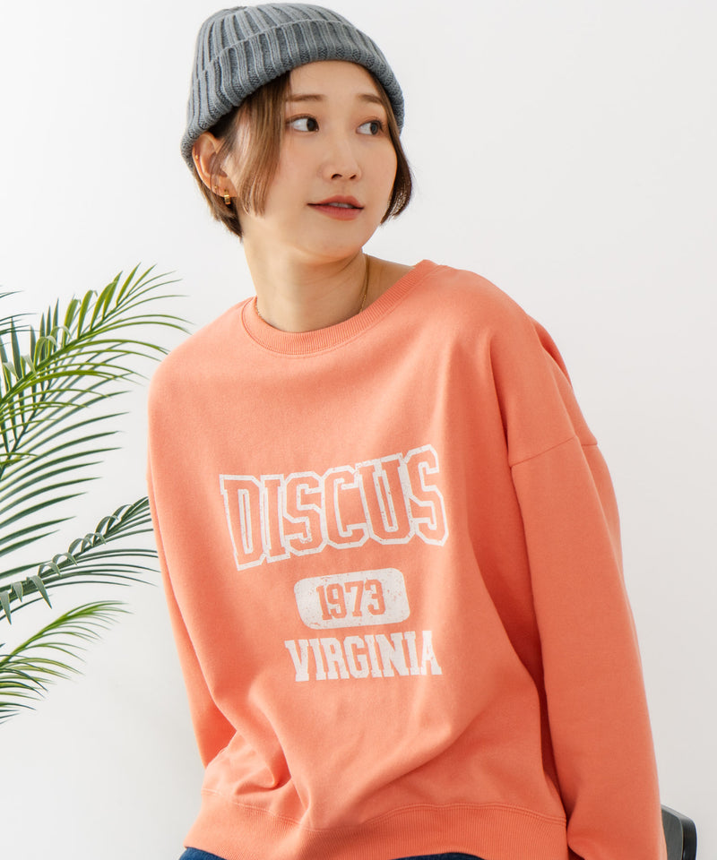 【DISCUS/ディスカス】カレッジロゴ 裏起毛スウェット 裾ラウンド
