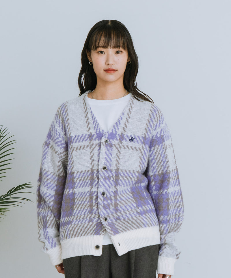 【BEVERLY HILLS POLO CLUB/ビバリーヒルズポロクラブ】ワンポイント刺繍 モヘアタッチ ニットカーディガン