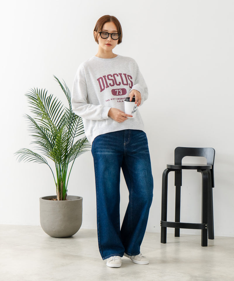【DISCUS/ディスカス】カレッジロゴ 裏起毛スウェット 裾ラウンド