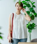 【C-FORTPOINT/フォートポイント】【綿100% 大人の魅力を引き立てる繊細な刺繍】刺繍切替 ノースリーブブラウス バンドカラー 透け感 涼やか 上品 華やか