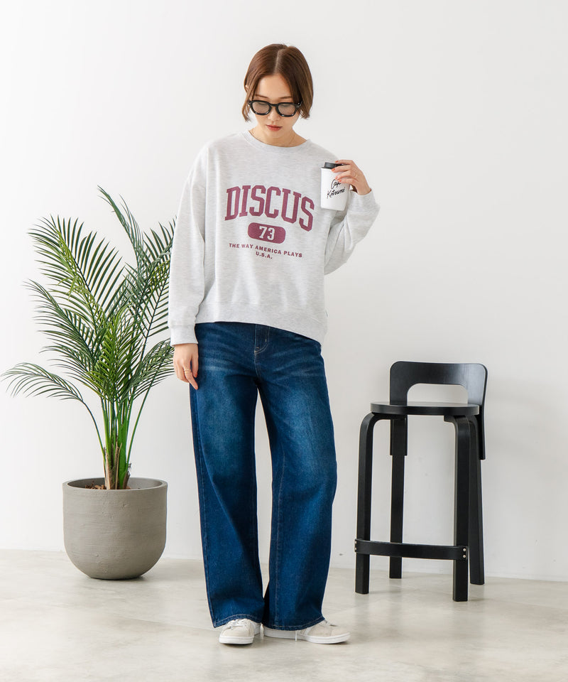 【DISCUS/ディスカス】カレッジロゴ 裏起毛スウェット 裾ラウンド