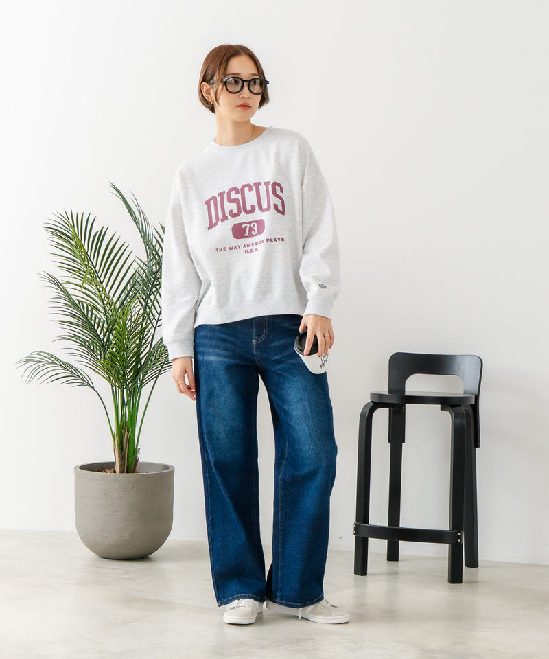 【DISCUS/ディスカス】カレッジロゴ 裏起毛スウェット 裾ラウンド