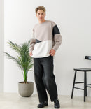 【BLUE STANDARD/ブルースタンダード】パフィースウェット 切り替え クルーネック トレーナー ストレッチ 春服