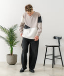 【BLUE STANDARD/ブルースタンダード】パフィースウェット 切り替え クルーネック トレーナー ストレッチ 春服