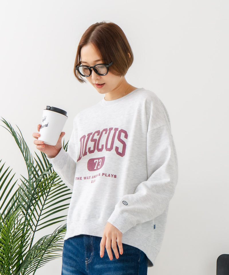 【DISCUS/ディスカス】カレッジロゴ 裏起毛スウェット 裾ラウンド