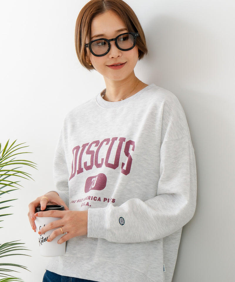 【DISCUS/ディスカス】カレッジロゴ 裏起毛スウェット 裾ラウンド