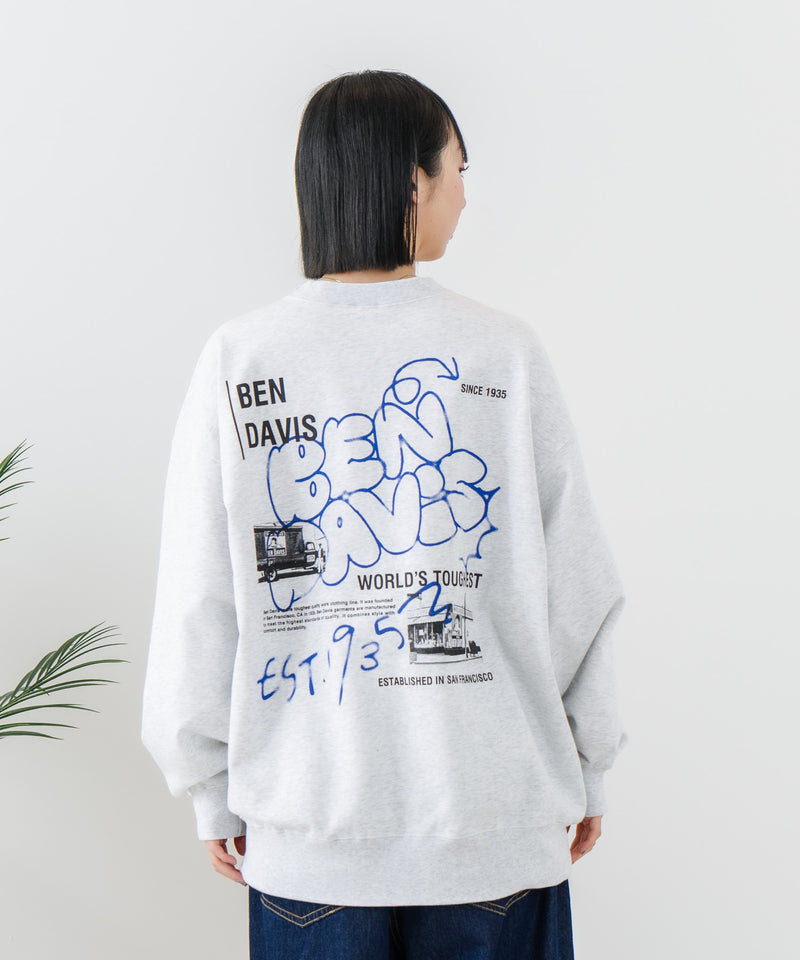 【BEN DAVIS/ベンデイビス】 裏毛スプレーアート クルーネック スウェットシャツ