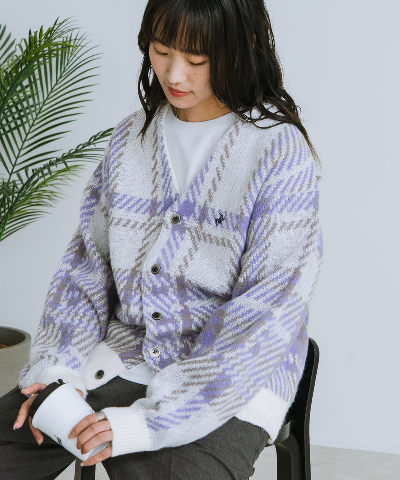 【BEVERLY HILLS POLO CLUB/ビバリーヒルズポロクラブ】ワンポイント刺繍 モヘアタッチ ニットカーディガン