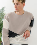 【BLUE STANDARD/ブルースタンダード】パフィースウェット 切り替え クルーネック トレーナー ストレッチ 春服