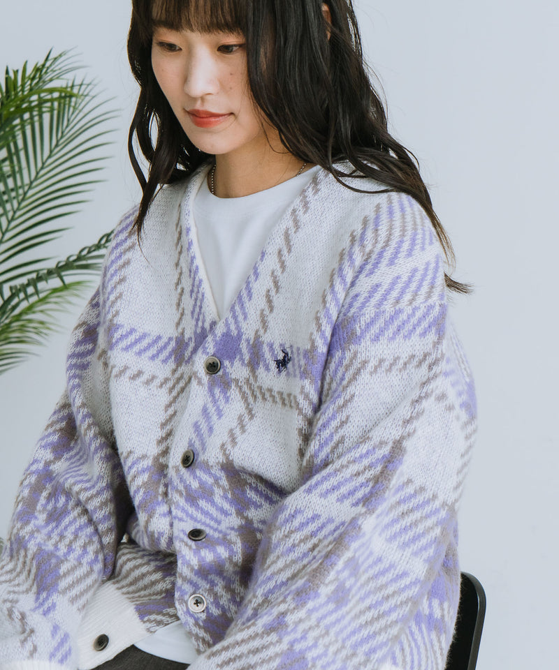 【BEVERLY HILLS POLO CLUB/ビバリーヒルズポロクラブ】ワンポイント刺繍 モヘアタッチ ニットカーディガン