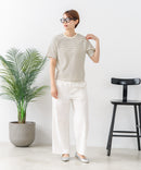 【C-FORTPOINT/フォートポイント】【細見え スタイルアップ効果】細ボーダー ジャガードリブTシャツ 着痩せ きれいめ オフィス 通勤 大人カジュアル フレンチシック