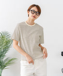 【C-FORTPOINT/フォートポイント】【細見え スタイルアップ効果】細ボーダー ジャガードリブTシャツ 着痩せ きれいめ オフィス 通勤 大人カジュアル フレンチシック