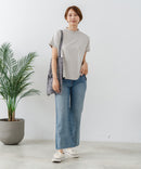 【C-FORTPOINT/フォートポイント】【ストレッチ性抜群の冷感素材を使用】フレンチスリーブ モックネックTシャツ プチハイネック プルオーバー 接触冷感 涼しい 二の腕カバー サイドスリット