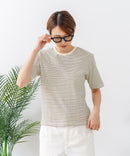 【C-FORTPOINT/フォートポイント】【細見え スタイルアップ効果】細ボーダー ジャガードリブTシャツ 着痩せ きれいめ オフィス 通勤 大人カジュアル フレンチシック