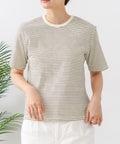 【C-FORTPOINT/フォートポイント】【細見え スタイルアップ効果】細ボーダー ジャガードリブTシャツ 着痩せ きれいめ オフィス 通勤 大人カジュアル フレンチシック