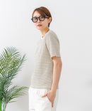 【C-FORTPOINT/フォートポイント】【細見え スタイルアップ効果】細ボーダー ジャガードリブTシャツ 着痩せ きれいめ オフィス 通勤 大人カジュアル フレンチシック