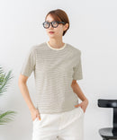 【C-FORTPOINT/フォートポイント】【細見え スタイルアップ効果】細ボーダー ジャガードリブTシャツ 着痩せ きれいめ オフィス 通勤 大人カジュアル フレンチシック