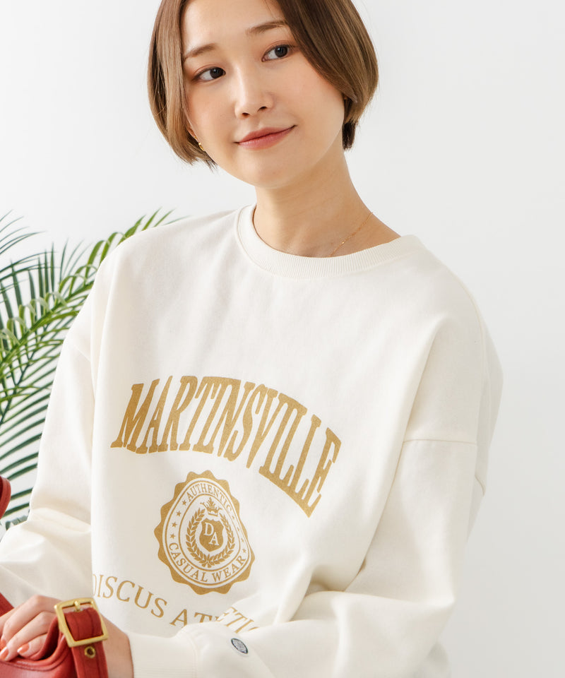 【DISCUS/ディスカス】カレッジロゴ 裏起毛スウェット 裾ラウンド