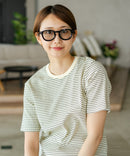 【C-FORTPOINT/フォートポイント】【細見え スタイルアップ効果】細ボーダー ジャガードリブTシャツ 着痩せ きれいめ オフィス 通勤 大人カジュアル フレンチシック