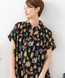 【C-FORT POINT/フォートポイント】さらっと軽やか インド綿 総柄シャツワンピース リゾート Aライン フレア 羽織り ナチュラル 軽やか 旅行 コットン100%
