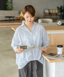 【C-FORT POINT/フォートポイント】すっきり見え ストライプ柄 スキッパーブラウス きれいめ オフィス 通勤 大人カジュアル お出かけ ナチュラル 綿100% ❘ジーンズメイト公式オンラインショップ