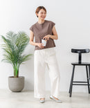 【C-FORT POINT/フォートポイント】華奢見え ワイドリブフレンチスリーブＴシャツ 二の腕カバー 伸縮性 細見え オフィス 通勤 きれいめ 大人カジュアル