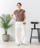 【C-FORT POINT/フォートポイント】華奢見え ワイドリブフレンチスリーブＴシャツ 二の腕カバー 伸縮性 細見え オフィス 通勤 きれいめ 大人カジュアル