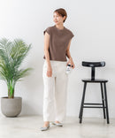 【C-FORT POINT/フォートポイント】華奢見え ワイドリブフレンチスリーブＴシャツ 二の腕カバー 伸縮性 細見え オフィス 通勤 きれいめ 大人カジュアル