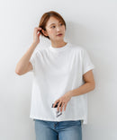 【C-FORTPOINT/フォートポイント】【ストレッチ性抜群の冷感素材を使用】フレンチスリーブ モックネックTシャツ プチハイネック プルオーバー 接触冷感 涼しい 二の腕カバー サイドスリット