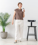 【C-FORT POINT/フォートポイント】華奢見え ワイドリブフレンチスリーブＴシャツ 二の腕カバー 伸縮性 細見え オフィス 通勤 きれいめ 大人カジュアル