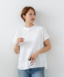 【C-FORTPOINT/フォートポイント】【ストレッチ性抜群の冷感素材を使用】フレンチスリーブ モックネックTシャツ プチハイネック プルオーバー 接触冷感 涼しい 二の腕カバー サイドスリット