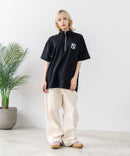 【SAVIER/サビアー】×【ZERO STAIN/ゼロステイン】【NYロゴ立体刺繍】コラボ ハーフジップ Tシャツ オーバーサイズ 汗染み防止 ストリート・スケーター