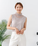 【C-FORTPOINT/フォートポイント】【1枚で華やか レースインナー】ハイネックレース切替タンクトップ インナー チラ見せ 重ね着 立ち襟 華やか 上品 きれいめ