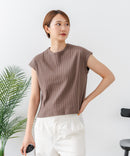 【C-FORT POINT/フォートポイント】華奢見え ワイドリブフレンチスリーブＴシャツ 二の腕カバー 伸縮性 細見え オフィス 通勤 きれいめ 大人カジュアル