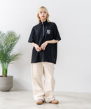 【SAVIER/サビアー】×【ZERO STAIN/ゼロステイン】【NYロゴ立体刺繍】コラボ ハーフジップ Tシャツ オーバーサイズ 汗染み防止 ストリート・スケーター