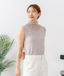【C-FORTPOINT/フォートポイント】【1枚で華やか レースインナー】ハイネックレース切替タンクトップ インナー チラ見せ 重ね着 立ち襟 華やか 上品 きれいめ