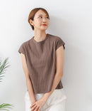 【C-FORT POINT/フォートポイント】華奢見え ワイドリブフレンチスリーブＴシャツ 二の腕カバー 伸縮性 細見え オフィス 通勤 きれいめ 大人カジュアル
